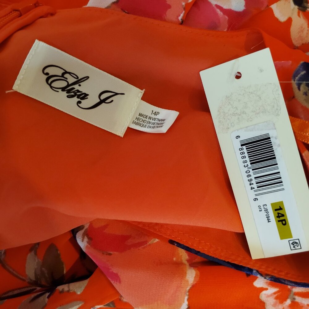 Eliza J Womens Orange Floral High/low Chiffon Petite Maxi Dress 14P - Picture 9 of 10